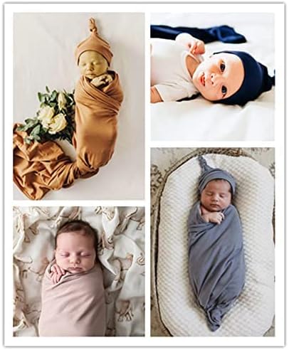 iEvolve Cotton Knitted Baby Swaddle Blanket with Hat Headband Set Newborn Swaddle Wrap Receiving Blankets for Baby Girl Boy 35" x 35"(Ginger)