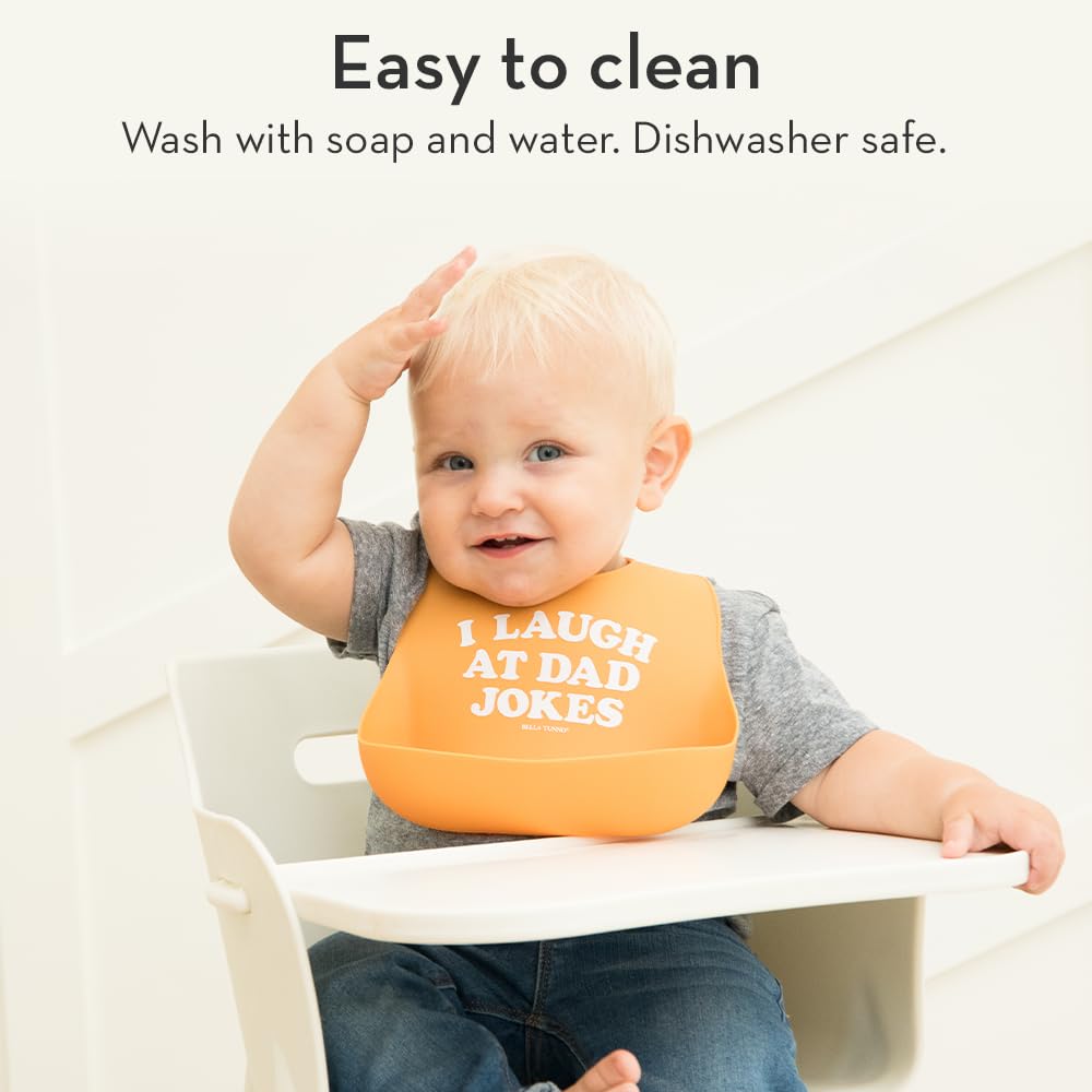 Baby Bib for Eating by Bella Tunno, Waterproof Silicone Bib with Large Food Catcher, Adjustable Fit for Babies 4-12 months & Toddlers 1-3 Years, Boys & Girls, Mr Happy