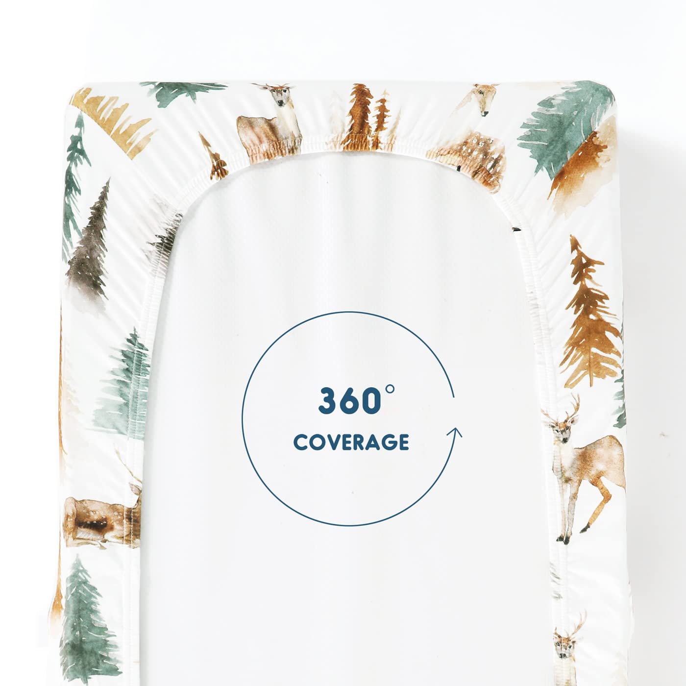 GRSSDER Stretch Ultra Soft Jersey Knit Changing Pad Cover Set 2 Pack, Change Table Pad Covers Fit 32"/34" x 16" Pads Safe and Snug, Stylish Jungle Deer Pattern for Baby