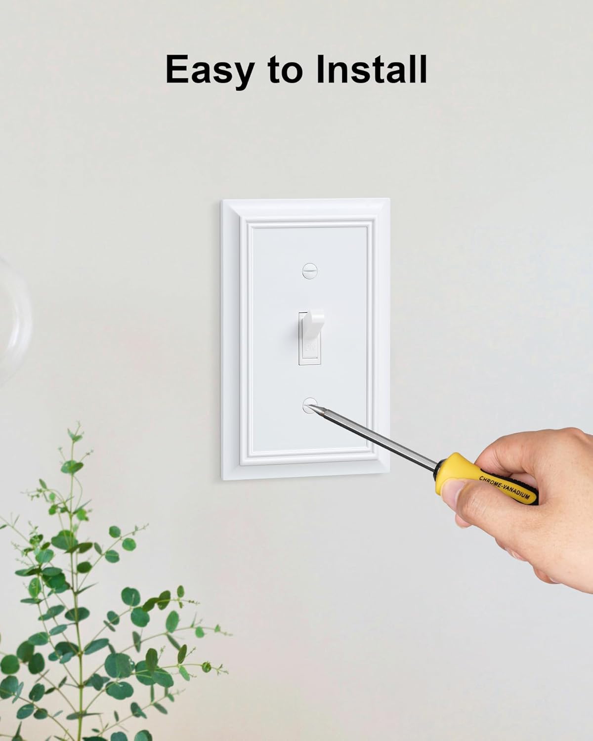 4-Pack Single Toggle Light Switch Cover Plate, Durable Natural Bamboo Fiber Decorative Switch Plate Covers, Pure White 1 Gang Wall Plate, Corrosion Resistant