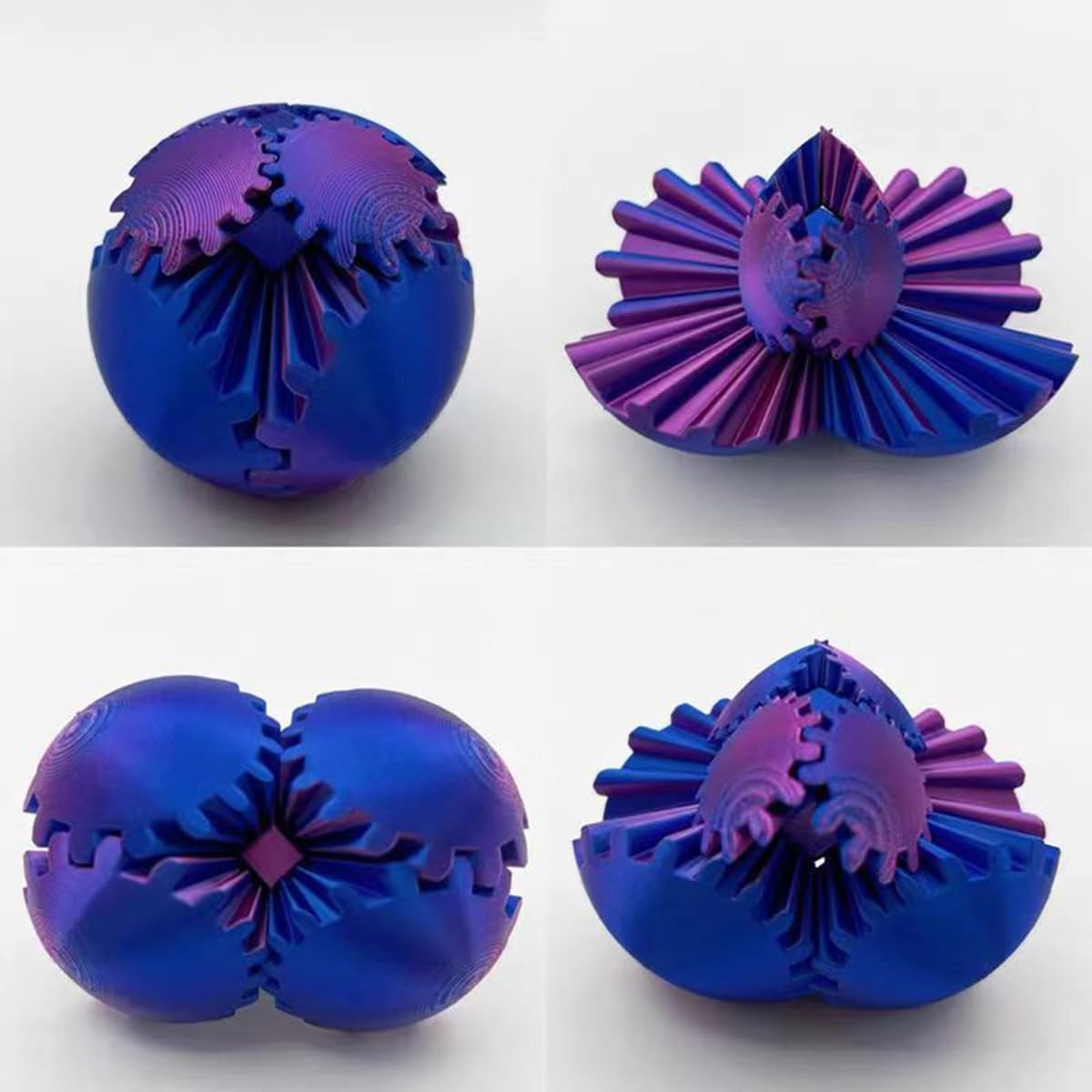 Gear Ball Gear Sphere 3D Printed Gear Ball Cube Fidget Toys Spin Ball Gear Sphere Puzzle Stress Cube Desk Toys Creative Gifts for Adults Kids (Purple Blue-10)