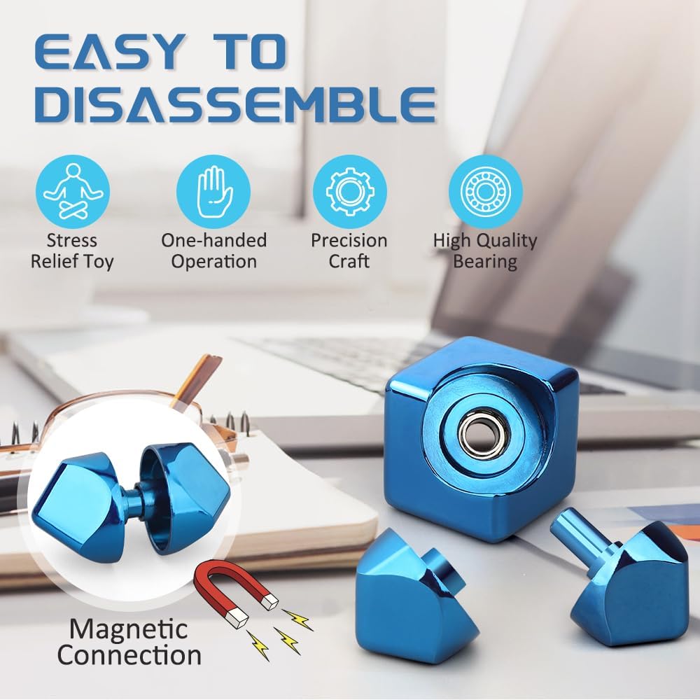 Infinity Cube Fidget Spinner Toy for Kid Adult, Metal Fidget Block Sensory Focus Toy for Boy Girl 3-12, Fingears Stress Relief Easter Stuff EDC Desktop (Blue)