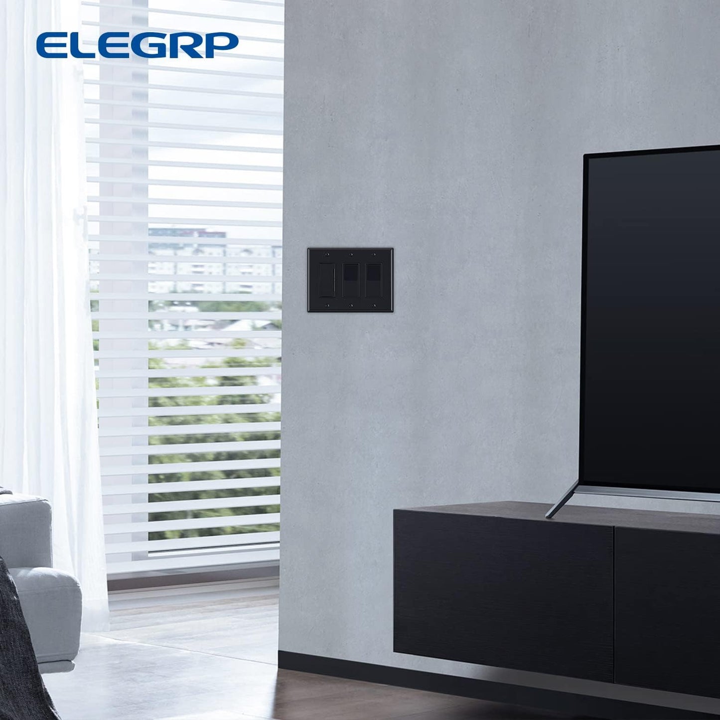 ELEGRP 3-Gang Decorative Wall Plates, Mid-Size 4.88" H x 6.75" L Unbreakable Thermoplastic Faceplate Cover for Decorator Receptacle Outlet Switch, UL Listed (1 Pack, Glossy Black)