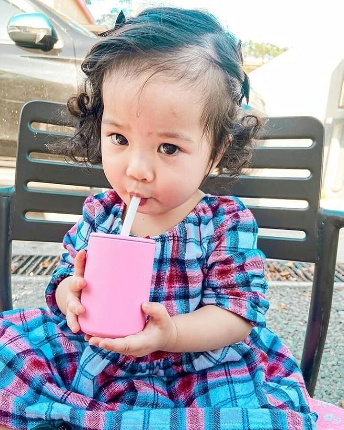 Avanchy Silicone Training Sippy Cup with Straw Lid – Tiny Cup for Babies 6+ Months to Toddlers 1 Year Old – 5 oz Infant Water Cup for Baby Led Weaning, Black