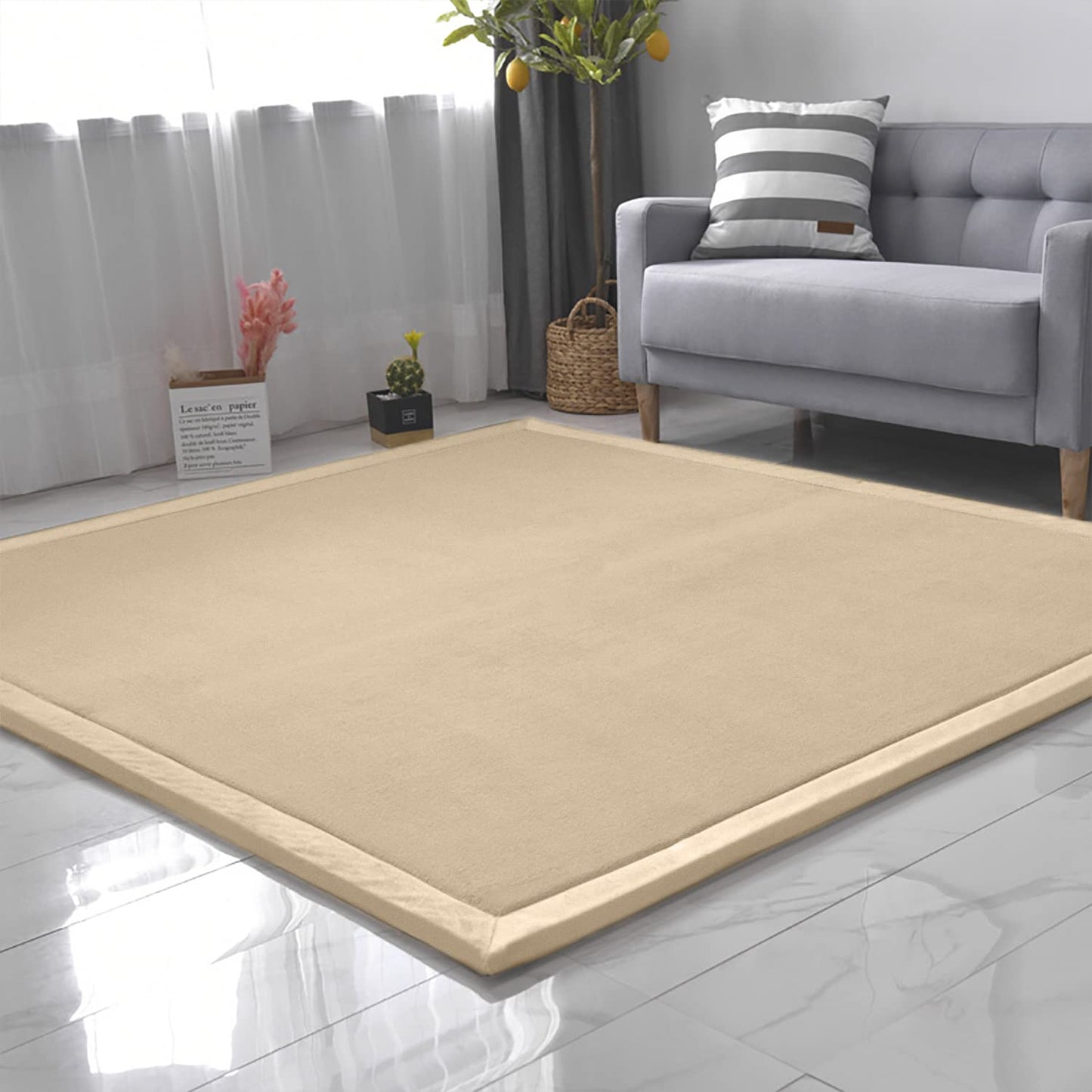 Loartee Coral Velvet Crawling Rug (6'8"x9'8", Brown) for Toddler Children Play Area Rugs Yoga Mat Exercise Pads Carpet