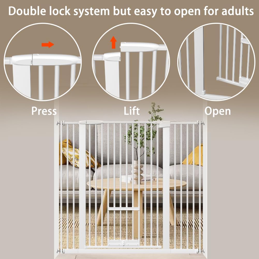 40.55" Tall 1.37" Ultra Narrow Spacing 30.12-45.87" Wide Dogs Pets Baby Gate with Cat Door for Doorway Safety Proof Indoor Puppy Pressure Mounted No Drill Black Metal Hallway