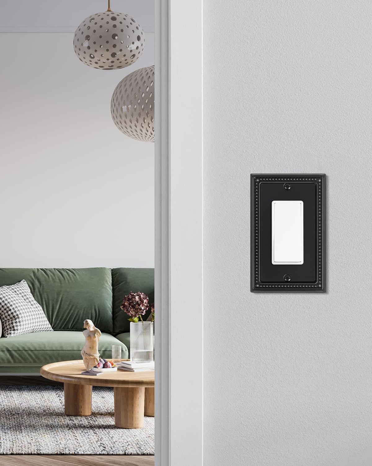 2-Pack Decorator Outlet Cover Plate, Pearls Decorative Switch Plates and Outlet Covers, Black Metal Wall Plates for Electrical Outlets, Receptacle, GFCI Outlet, Dimmer Switch