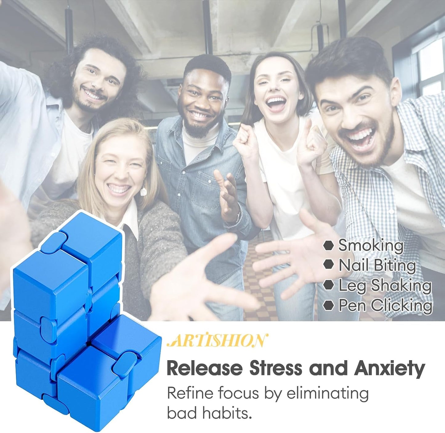 ARTIARTISHION Fidget Cube, Durable Nylon Infinity Desk Toy, Skin-Friendly Handheld Gadget, Mini Stress-Relief Adult Fidget Toy for Anxiety Alleviation (Blue)