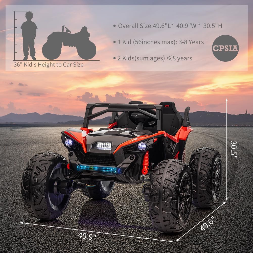 2 Seaters 24V Ride on UTV with Remote Control,10AH Battery, 400W Powerful Motors with 17" EVA Wheels, 20.5ā Seat Width Electric Ride Toy with Metal Suspension,LED Lights,Music,Horn (Red)