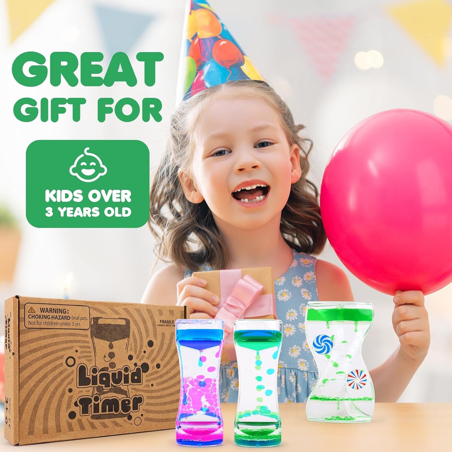 Liquid Timer - Sensory Toy for Relaxation, Liquid Motion Bubbler Timer with Floating Color Lava Lamp, 3-Pack Incredibly Effective Calming Stress Relief Hourglass Toy for Kids & Adults, Autism & ADHD