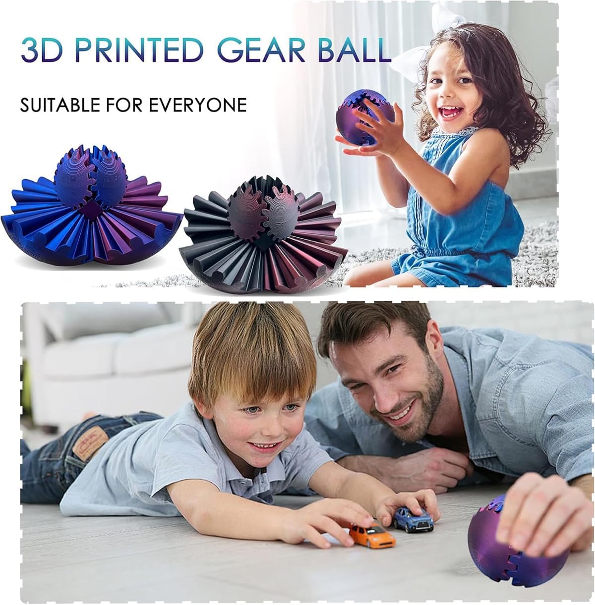 Gear Ball Gear Sphere 2 Pcs 3D Printed Gear Cube Fidget Toys Spin Ball Gear Sphere Puzzle Stress Cube Desk Toys Creative Gifts for Adults Kids(2 Pcs-8)