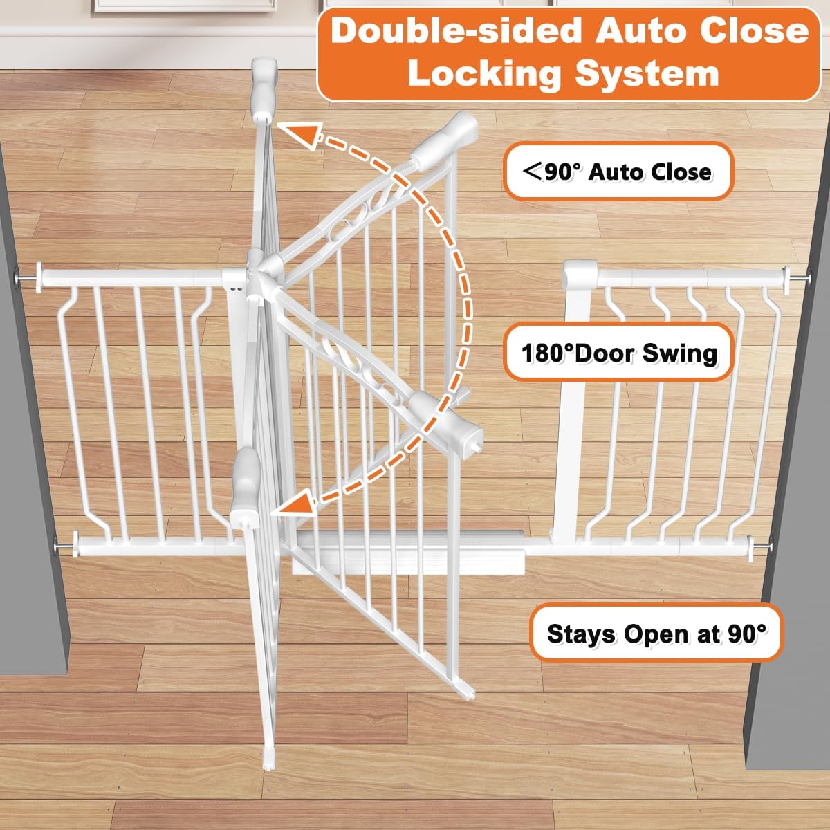 29.5-43.7" Wide Baby Gate for Stairs No Drilling, 30" Tall Metal Pet Baby Safety Gates with Expansion Kit, Press Mounted Dog Gate Indoor for Kids, Walk Through Dog Gates for Doorways, White