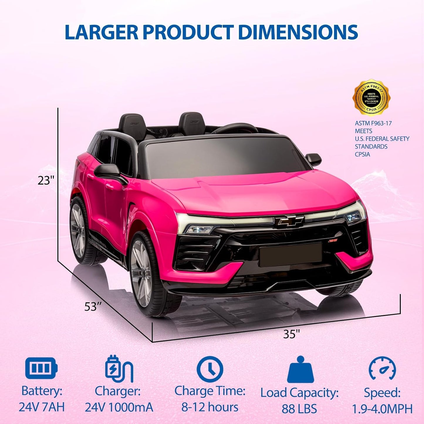 Jojoka Baby Car 24V 2-Seater SUV Licensed Chevrolet Blazer Ride On Toy w/Parent Remote Control,4xSpring Suspension, Wireless Music, Electric Vehicle Car for Kids Ages 3-8,Pink