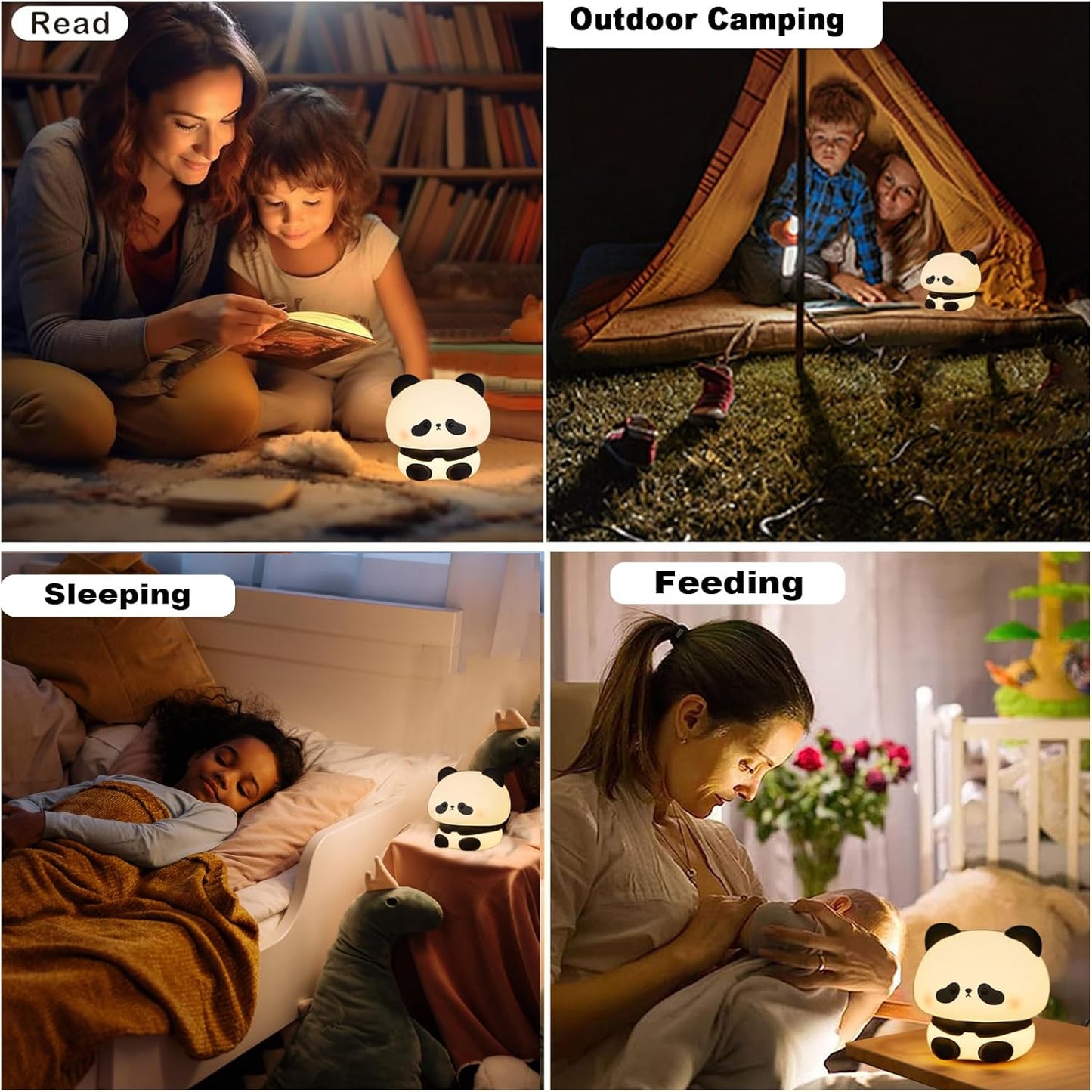 DREAMING MY DREAM Panda Night Light,LED Squishy Panda Novelty Lamp,3 Level Dimmable Nursery Nightlight, Rechargeable Touch Lamp for Breastfeeding Toddler Baby Kids Decor,Cool Gifts