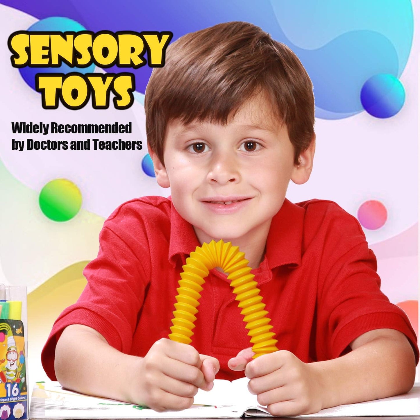 Novelty Place 6 Pack Pop Tubes Fidget Toy for Kids and Adults, Colorful Heavy Duty Tube Toy for Construction - Sensory Educational Toys Relieve Stress, Autism, and Anxiety