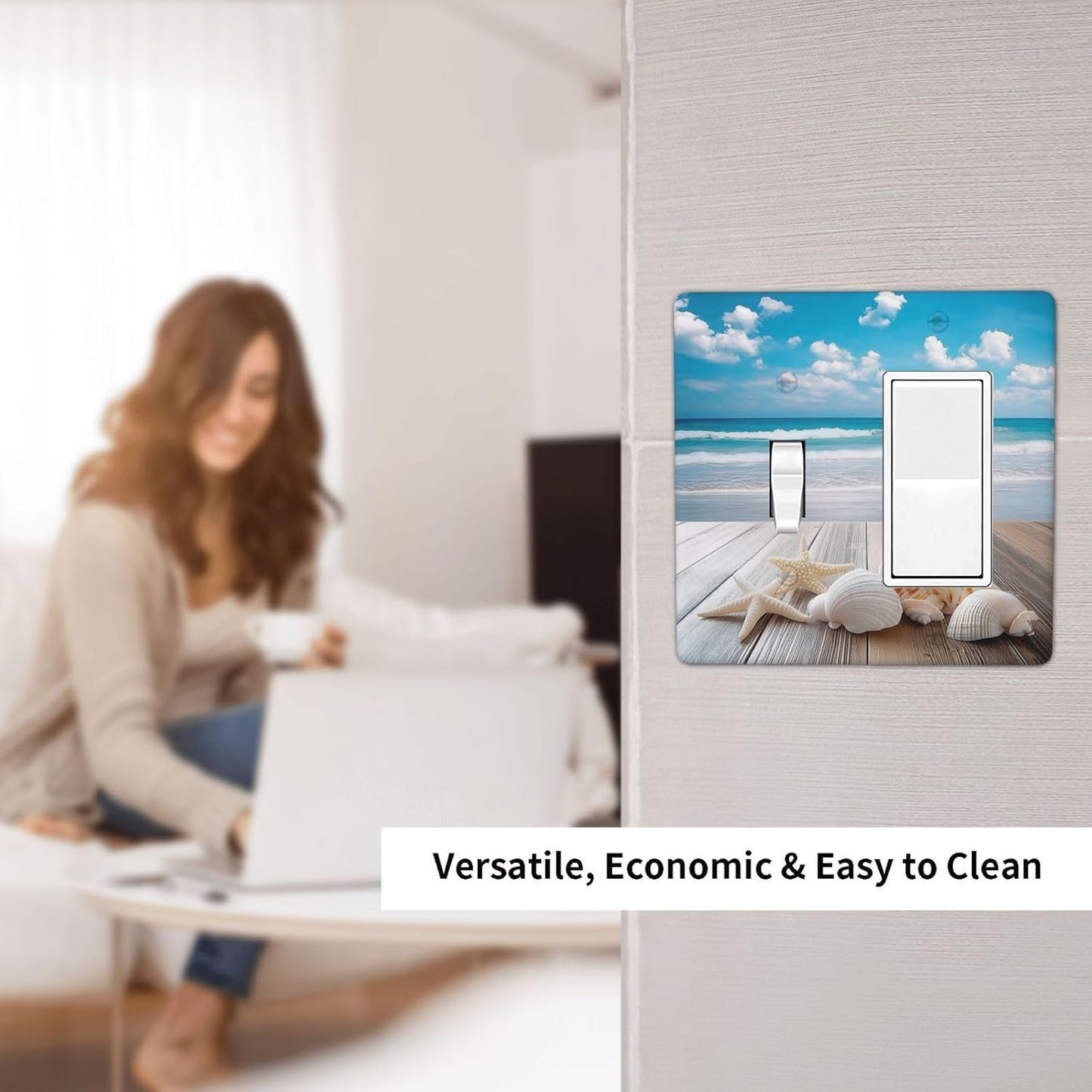 Outlet Covers Beach Waves Brown Wood Starfish Shells 1 Toggle 1 Rocker Combination Decorative Wall Plate Electrical Switch Plates Light Switch Cover Plate For Bathroom Living Room Decor