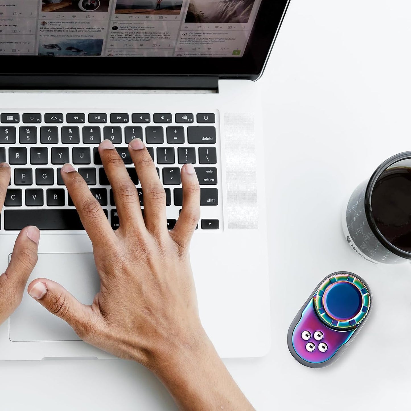 Fidget Toys Adults, OPPKIE Handheld Metal Desk Sensory Fidgets Toy Promotes Focus for Home Office Outdoors, Satisfying Toy for Men Teens Adults, Stress Pressure Anxiety Relief Tools (Rainbow)