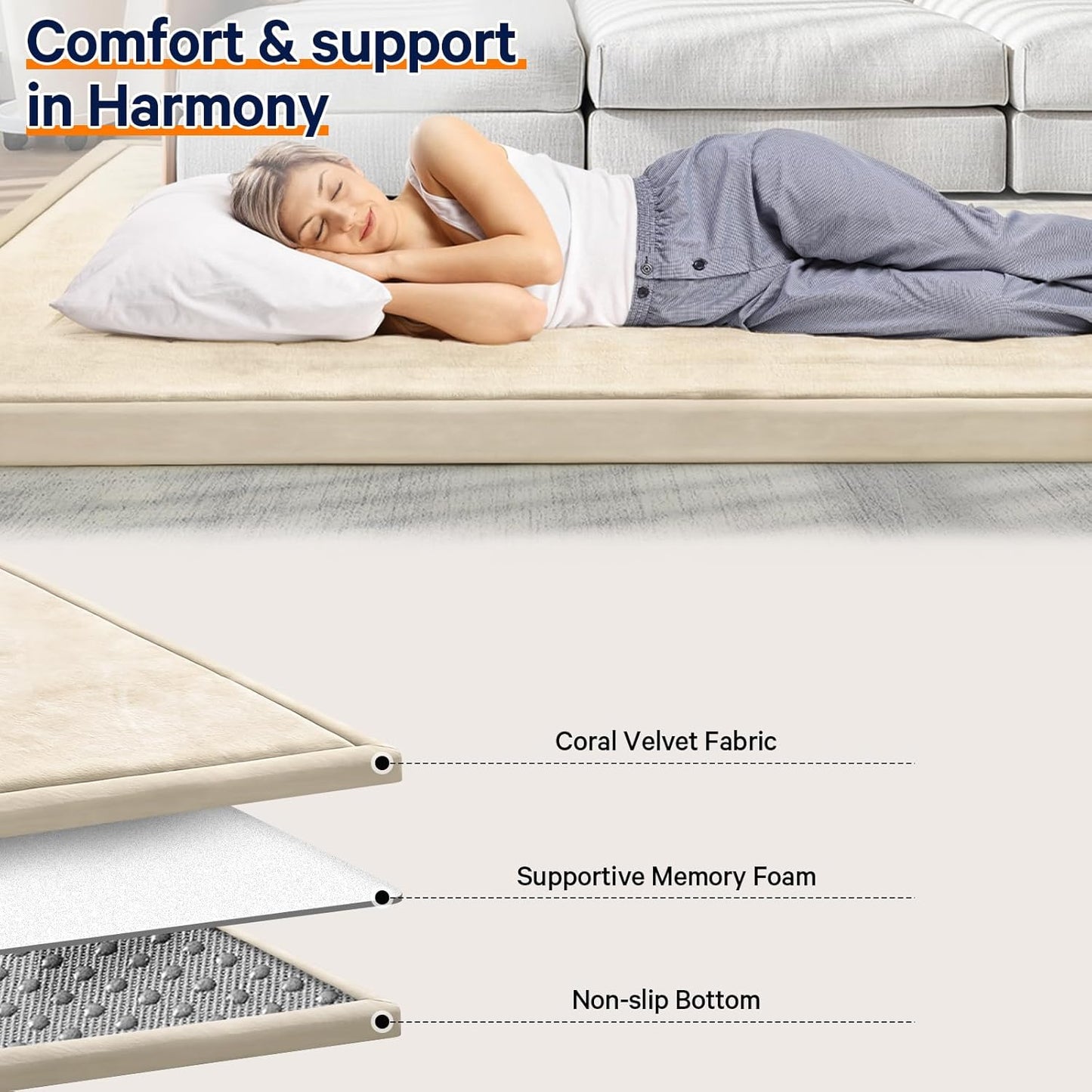 Baby Play Mat for Floor Tummy Time Nursery Rug Muscle Mat Area Playroom Rug Tatami 50 * 50" Memory Foam 1.3" Thick Crawling Mat For Babies,Toddlers, Infants, Kids(Beige)