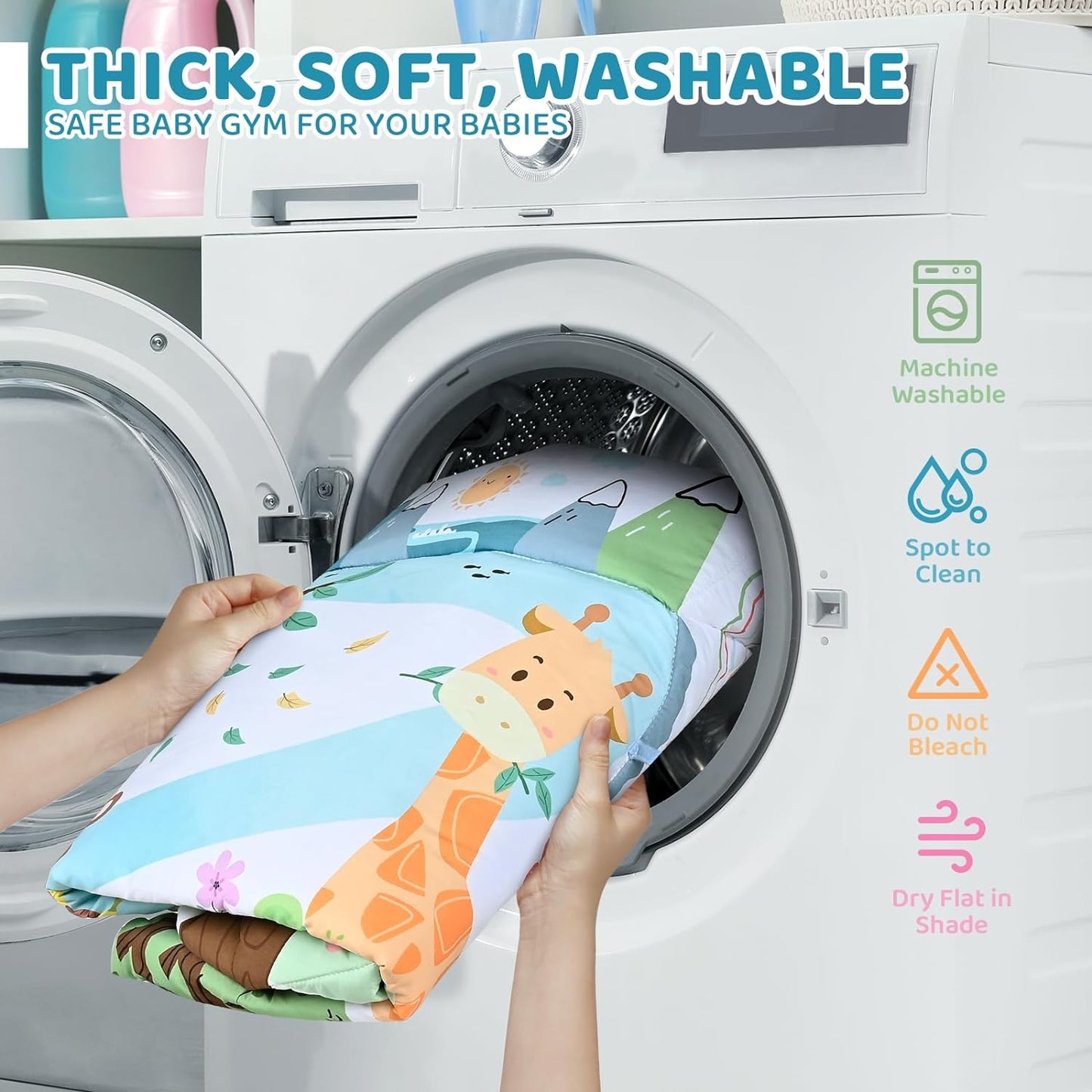 Baby Gym Play Mat, 8-in-1 Tummy Time Mat & Ball Pit with 6 Toys, Washable Baby Activity Play Mat for Visual, Hearing, Sensory, Motor Development, Baby Toys Gift for Toddler Infant 0-3-6-9-12 Months