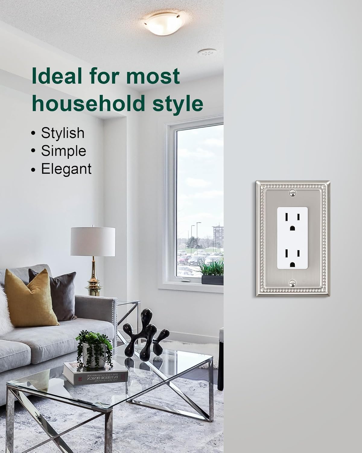 2-Pack Decorator Outlet Cover Plate, Decorative Switch Plates and Outlet Covers, Brushed Nickel Metal Wall Plates for Electrical Outlets, Receptacle, GFCI Outlet, Dimmer Switch