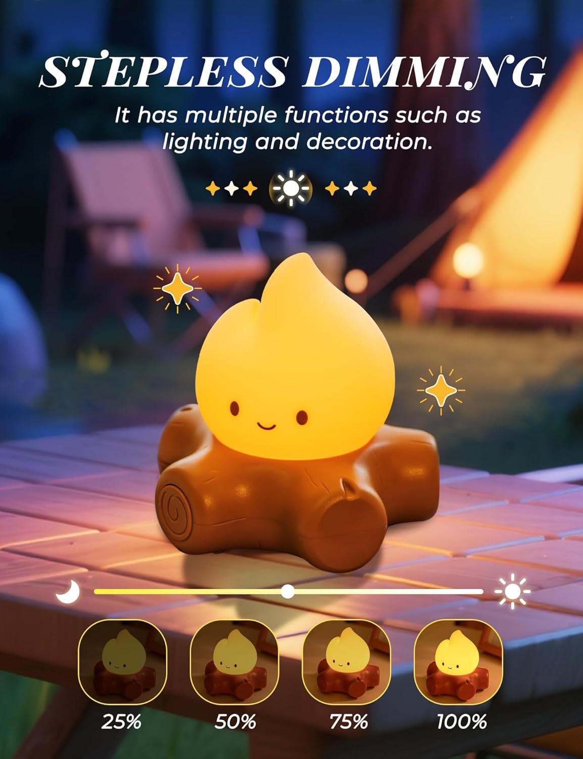 Fake Campfire Lamp, Ambient Lighting, White Noise Soothes The Mood, Portable Rechargeable Night Light, Candlelight Mode Mood Lighting, Bedroom, Desktop, Camping Decor (3Pack)