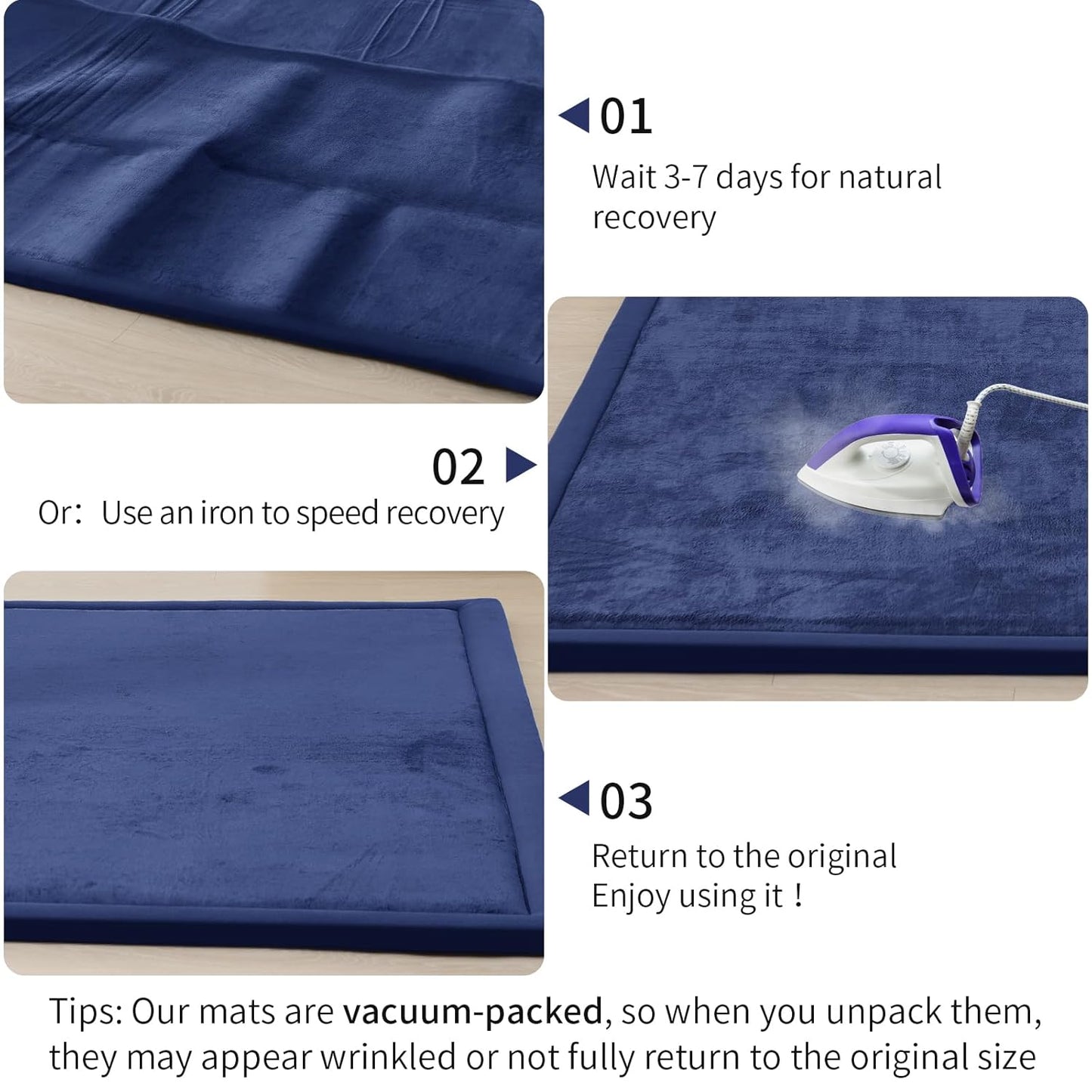 ACOMOPACK Baby Play Mat for Floor 1.3" Thick Memory Foam Play Mat 71"×79" Tummy Time Crawling with Non-Slip Bottom for Living Room,Nursery,Soft Velvet Playpen Mats for Kids,Infants(Royal Blue)