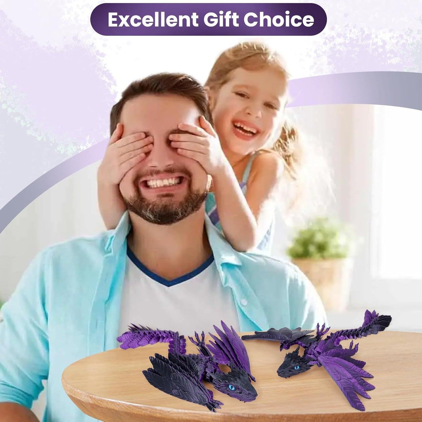 3D Printed Dragon with Wings,3D Printed Animals Toy,3D Printed Flexible Dragons,Crystal Dragon Fidget Toys,Full Articulated Dragon Crystal Dragon (Purple Black)