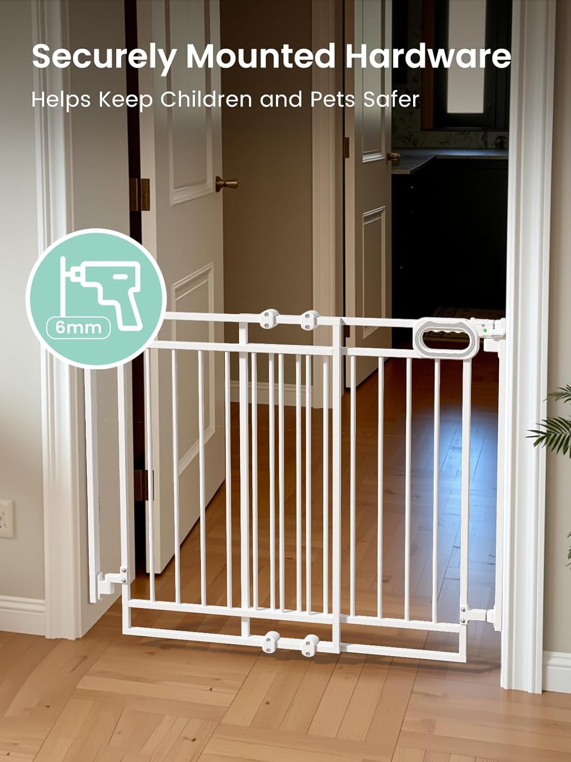 Mom's Choice GROWNSY Baby Gate No Bottom Bar, Adjustable Width 26โ to 36โ for Child and Pet, Dog Gate with Auto-Close & One-Hand Operation, Screw-in Installation for Doorways and Indoor Use
