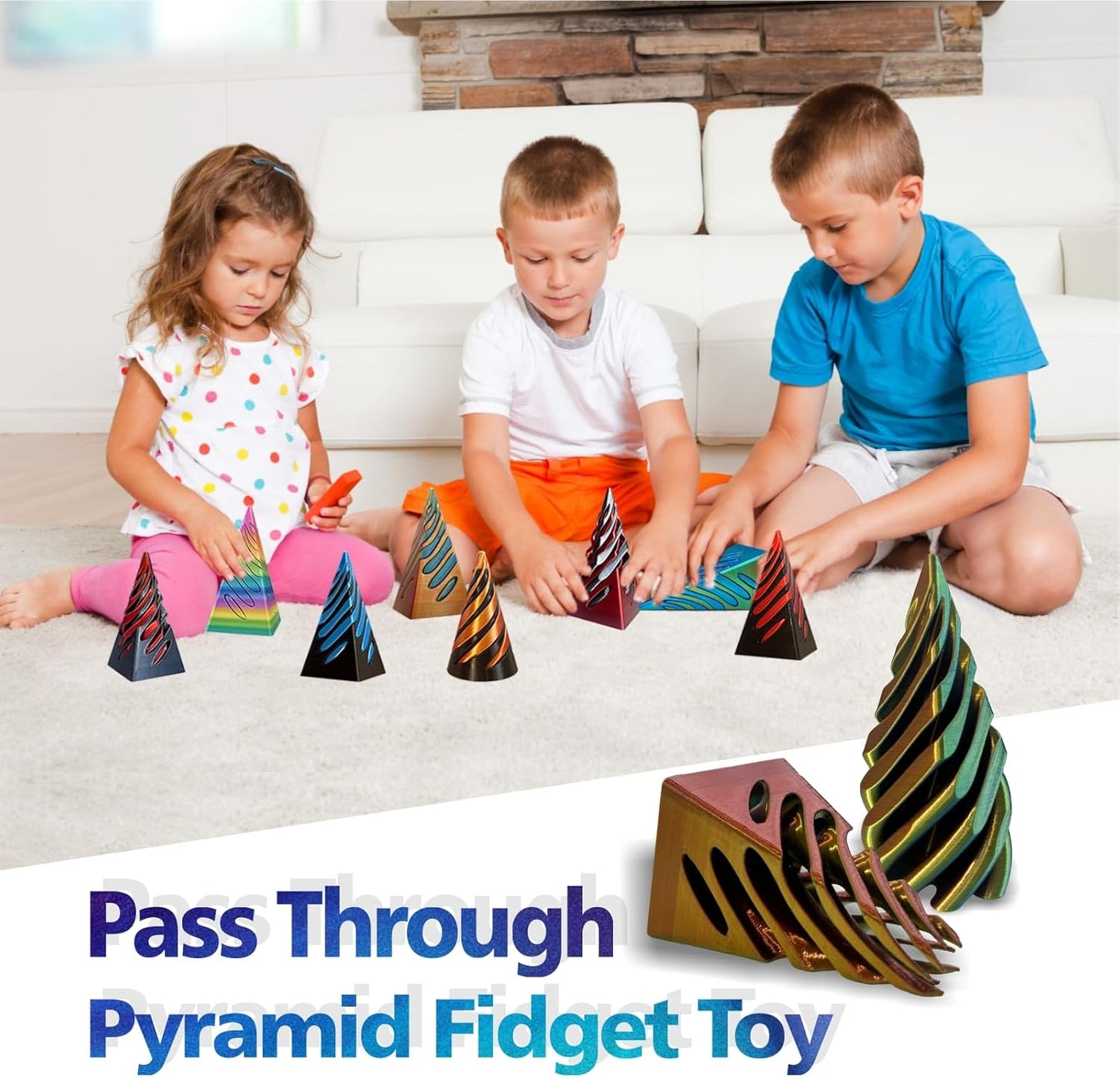 Impossible Pyramid Passthrough Sculpture-3D Printed Spiral Cone Fidget Toy, Pass Through Pyramid Fidget Toy, Vortex Thread Illusion Desk Toy for Adult, 4inch Helix Screw Fidget Toy for Stress Relief
