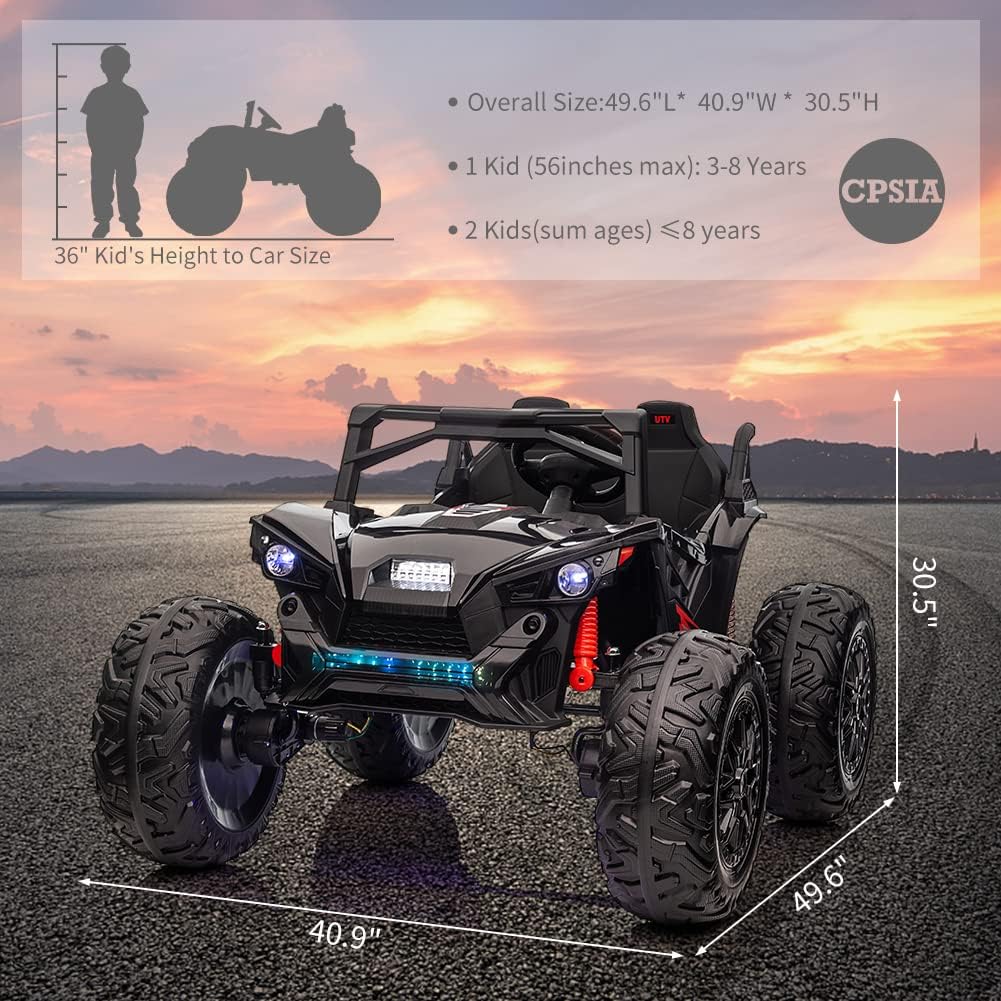 2 Seaters 24V Ride on UTV with Remote Control,10AH Battery, 400W Powerful Motors with 17" EVA Wheels, 20.5ā Seat Width Electric Ride Toy with Metal Suspension,LED Lights,Music,Horn (Black)