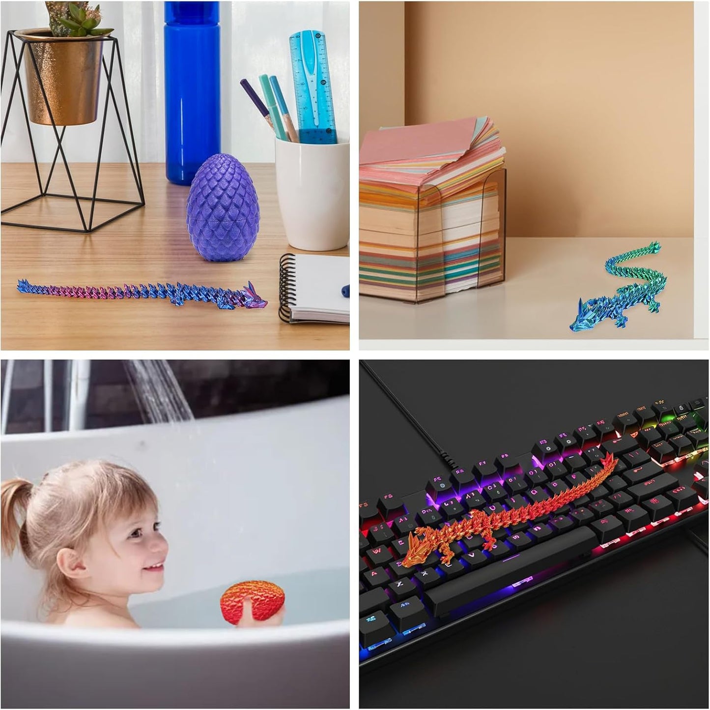 Small Dragon Eggs with Dragon Inside, 3D Printed Surprise Funny Gifts for Kids, Articulated Dragon Fidget Toys for Adults, Executive Desk Toys Office Room Décor (Gold)