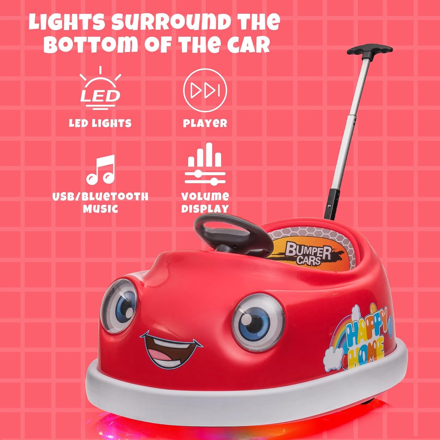 12V Dual Battery Electric Ride on Kids Bumper Car w/Remote Control,360 Degree Spin,Push Rod Rocker Horse Function,3-Speeds Babies & Toddlers Bumping Car Ride on Toy Gift for 1-4 Years Children (Red)