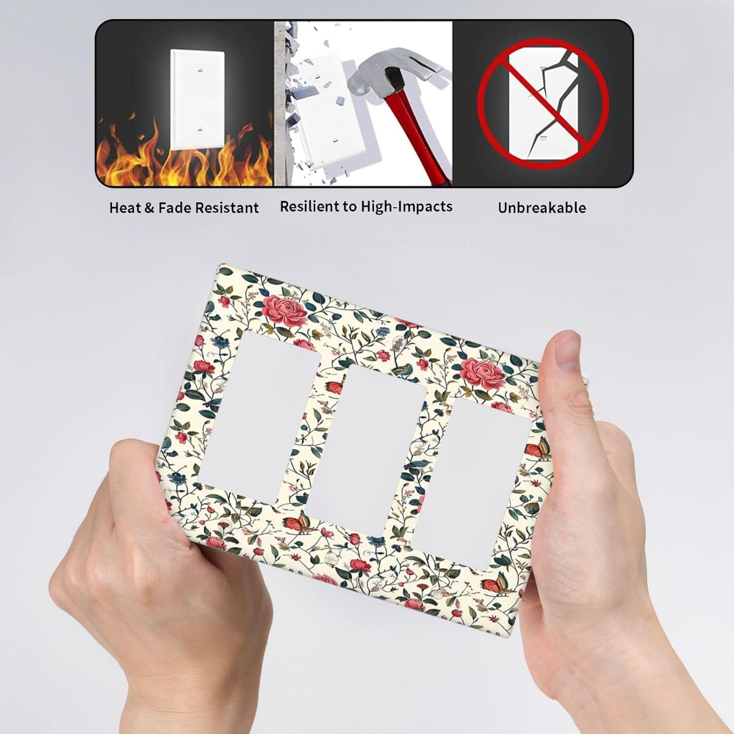 Light Switch Covers Vintage Flowers Rose Leaf Bird Butterfly 3 Gang Rocker Electrical GFCI Decorative Triple Outlet Wall Plate Cover Switchplate for Bedroom living Room Decor