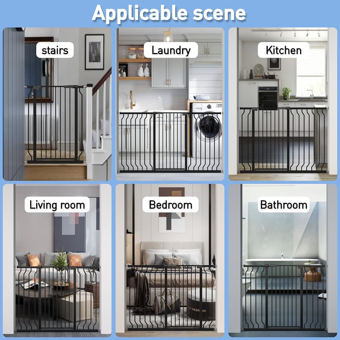 WAOWAO Extra Tall 40.55" Baby Gate 57.48-74.4" Wide Pressure Mounted Walk Through Swing Auto Close Safety Black Metal Toddler Child Dog Pet for Indoor Stairs,Doorways