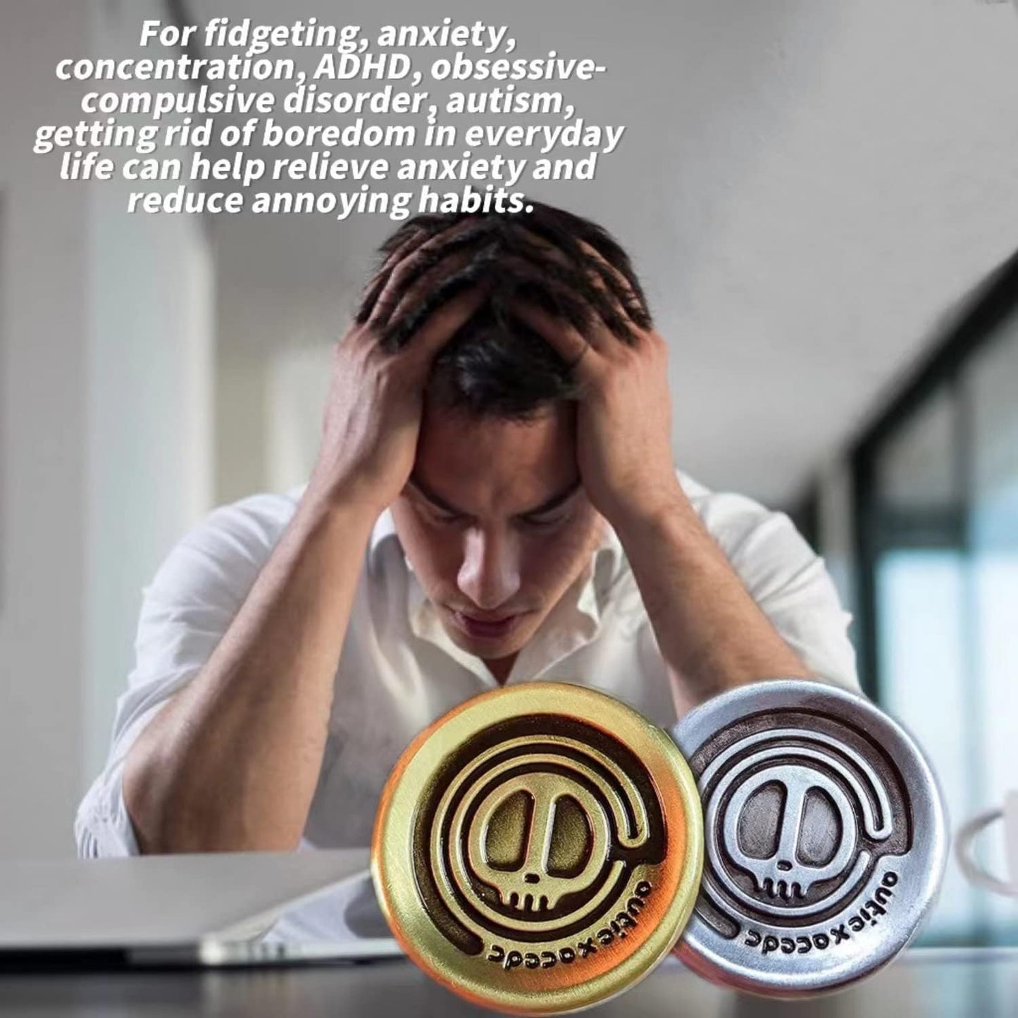 2 PCS Haptic Coin Fidget Slider Metal EDC Fidget Clicker Office Fidget Toys for Adults ADHD Autism Sensory -Yellow and Silver