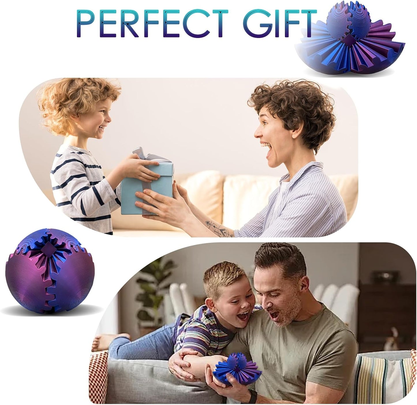 Gear Ball - GearSphere Desk Toy, 3D Printed Gear Ball Spin Ball or Cube Fidget Toy, Gear Sphere, Gear Ball Fidget Toy, Stress Ball, Fidget Ball, Gear Toy for Stress and Anxiety Relaxing (A1)