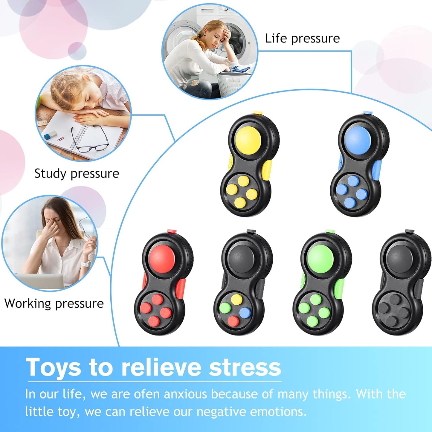 12 Pcs Pad Toys Game Controller Toys Retro Classic Handheld Fun Pad Packs Classic Sensory Toys for Kids Adult Anxiety and Stress Relief(Colorful)