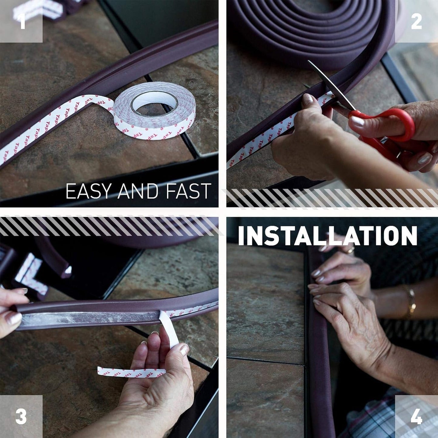 Furniture Edge 16.2ft & Corner Guards | Protective Foam Cushion | 15ft Bumper 4 Adhesive Childsafe Corners | Baby Child Proofing Foam Set and Safe for Table, Fireplace, Countertop | Brown