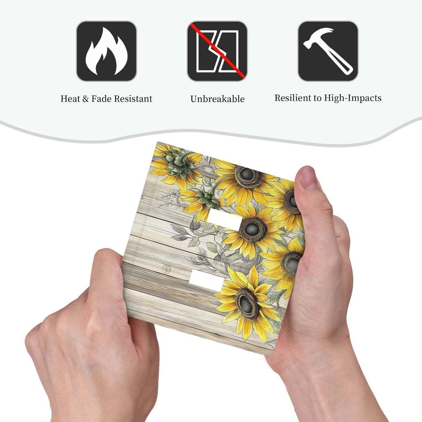 Decorative Switch Plates Floral Sunflower Rustic Flower Vintage Wood 2 Gang Double Toggle Outlet Light Switch Cover Wall Plate Electrical Faceplate For Farmhouse Cabin Decor