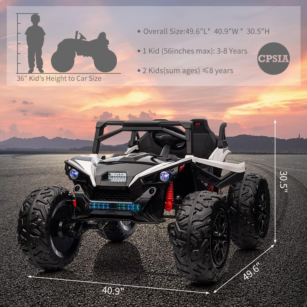 2 Seaters 24V Ride on UTV with Remote Control,10AH Battery, 400W Powerful Motors with 17" EVA Wheels, 20.5ā Seat Width Electric Ride Toy with Metal Suspension,LED Lights,Music,Horn (White)