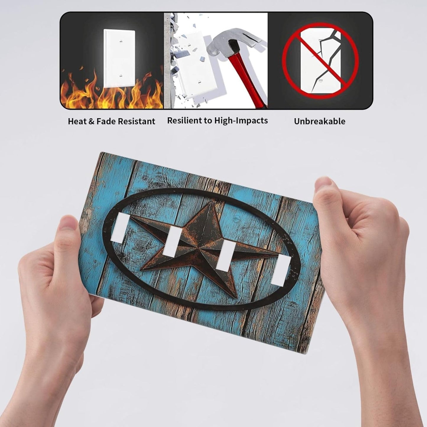 Light Switch Covers Rustic Wood Country Barn Texas Star On Teal Quad Toggle Electrical Faceplate 4 Gang Wall Plate Decorative Switch Plates For Farmhouse Cabin Decor