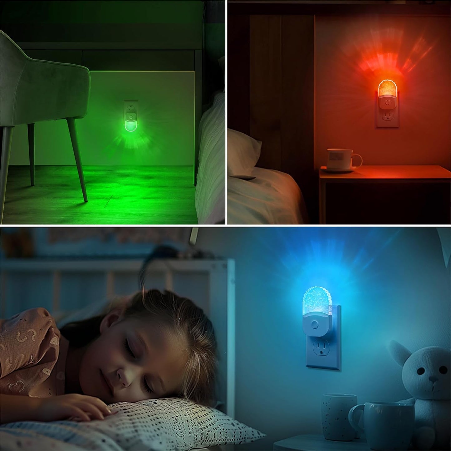 Night Lights Plug Into Wall, Color Changing Night Light for Kids, RGB Night Lights Plug into Wall 2 Pack, Soft White Nightlights Plug in with Dusk to Dawn Sensor for Kid Bedroom, Gift, Bathroom