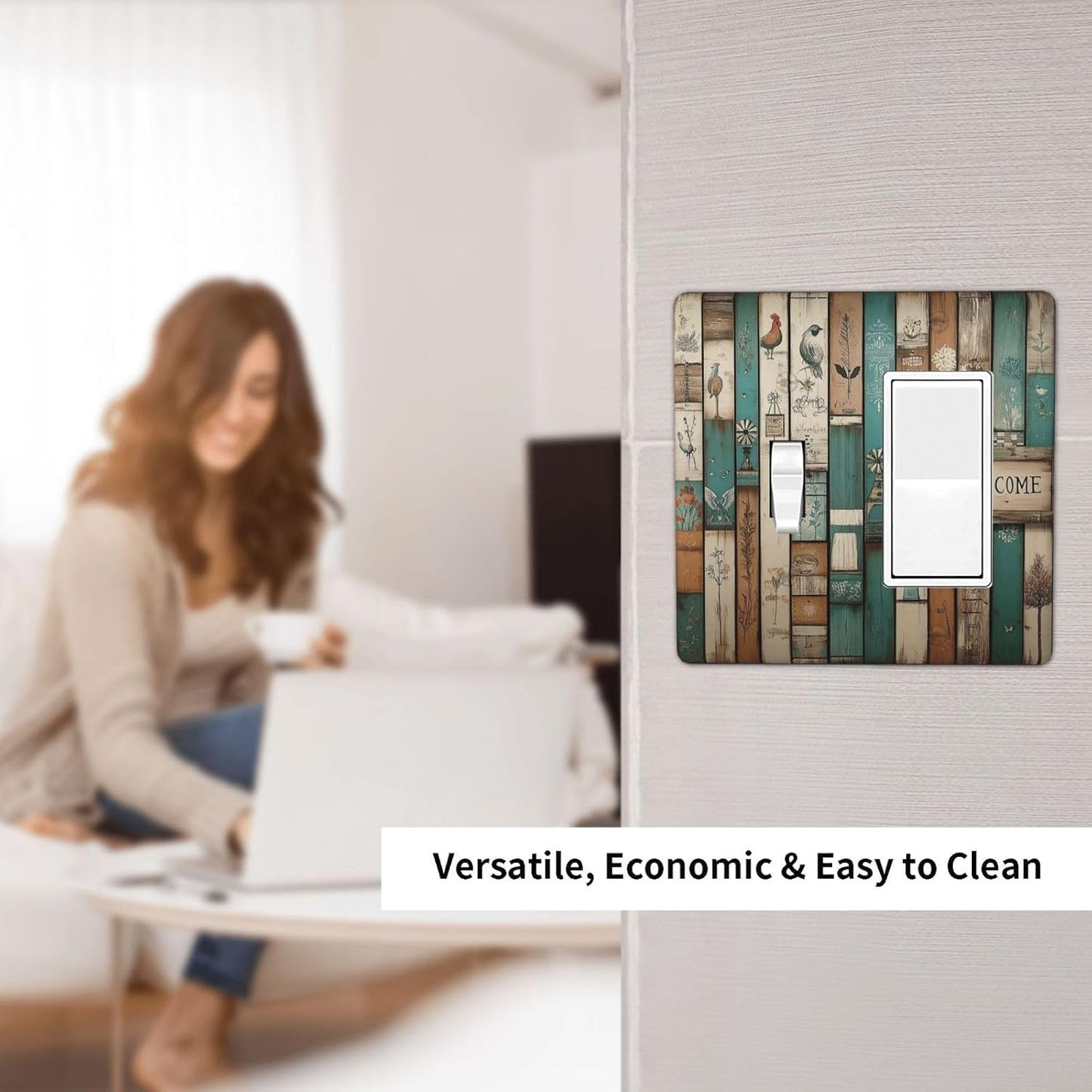 Outlet Covers Vintage Wood Brown Turquoise Splicing 1 Toggle 1 Rocker Combination Decorative Wall Plate Electrical Switch Plates Light Switch Cover Plate For Farmhouse Cabin Decor