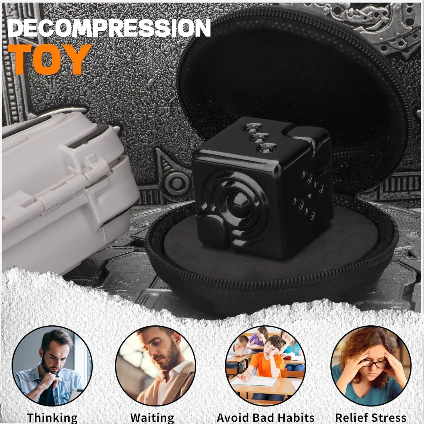 Cool Dice Infinity Cube Fidget Spinner Toy for Kid Adult, 2-in-1 Metal Fidget Block, Finger Gyro Toy, Magnetic Desktop Toy Gift for Men Father Boy (Black)