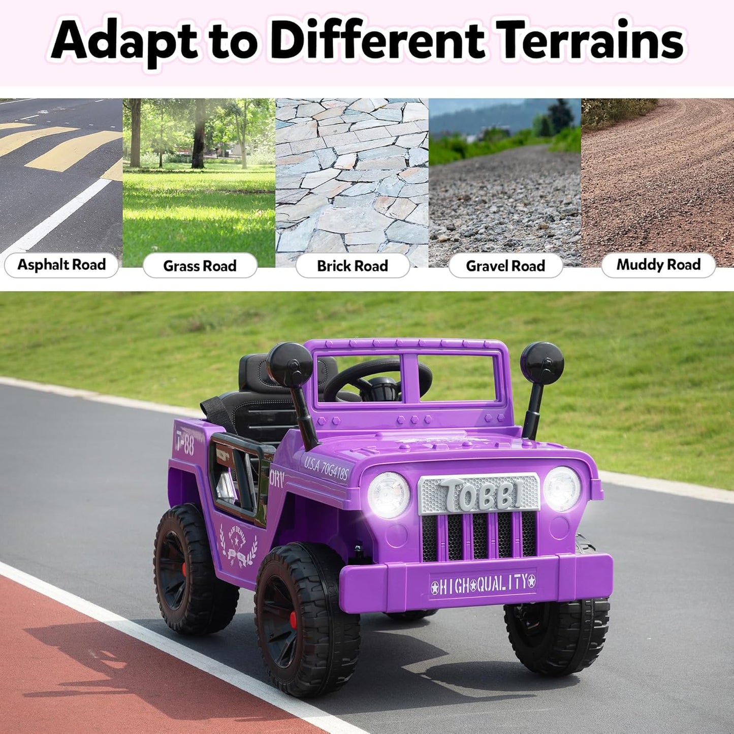 TOBBI 12V Kids Electric Ride On Car Toy, Children Battery Powered Truck to Drive, Motorized Vehicles for Toddlers 3-6 with with Off-Road Wheels/Suspension/Horn/LED Lights-Purple