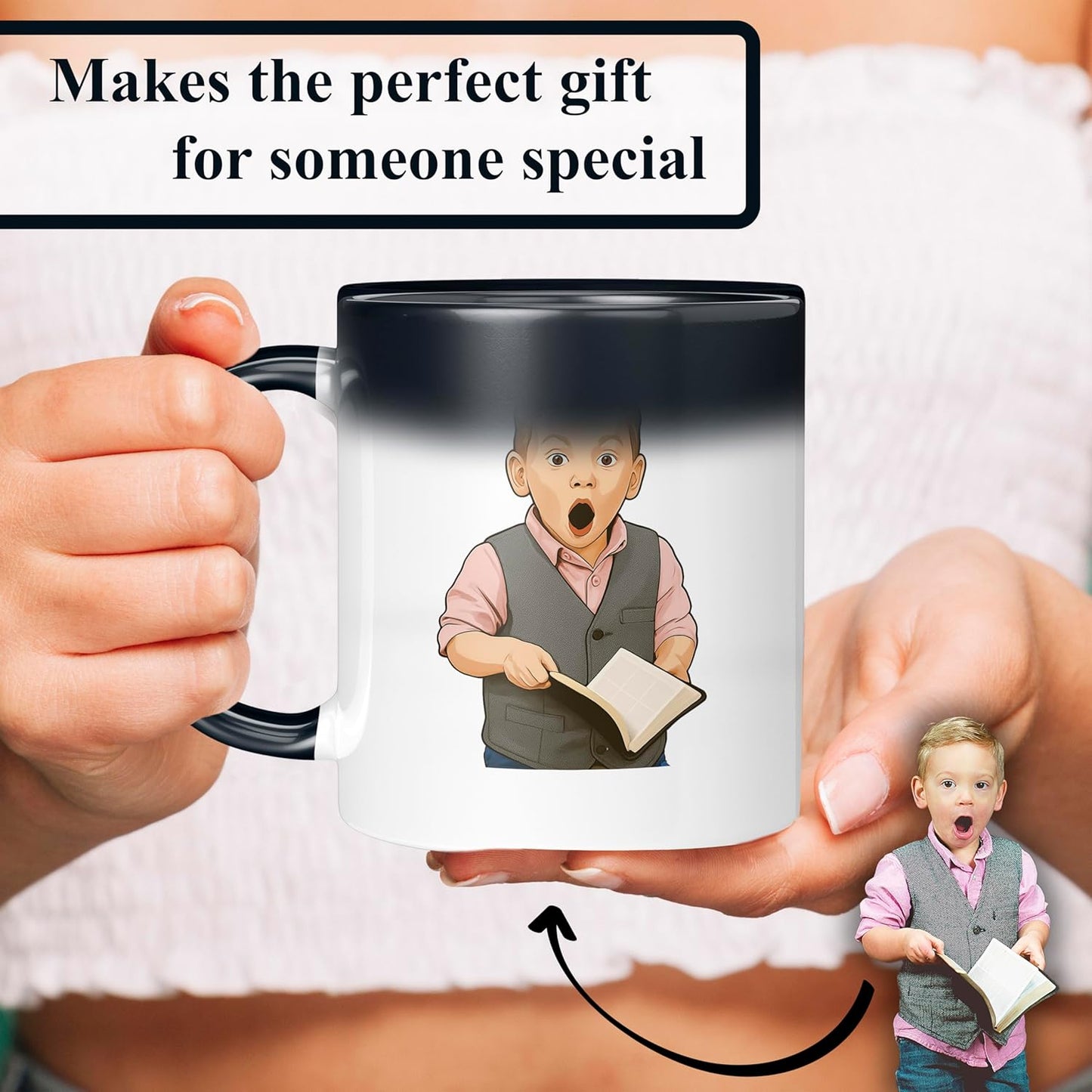 Personalized Coffee Mug, Custom Drawing Portrait Gift, Funny Customized Coffee Gift for Men & Women, Custom Mugs with Pictures, Black - Color Changing 11oz Father's Day Mug