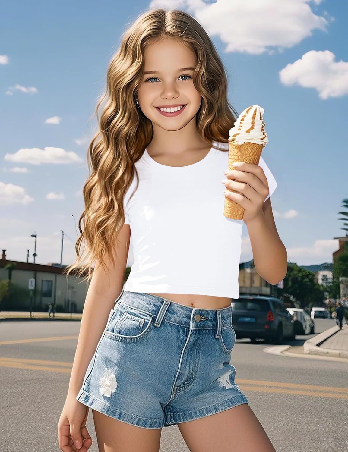 Auranso Girls Crop Tops Summer Short Sleeve Round Neck T Shirts Basic Tee for Kids