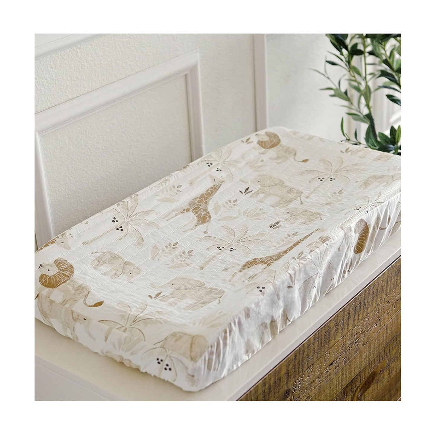 Crane Baby Jungle Theme Changing Pad Cover, 100% Cotton, Quilted Design, Machine Washable, Elastic Fit, Safari Animal Nursery Decor