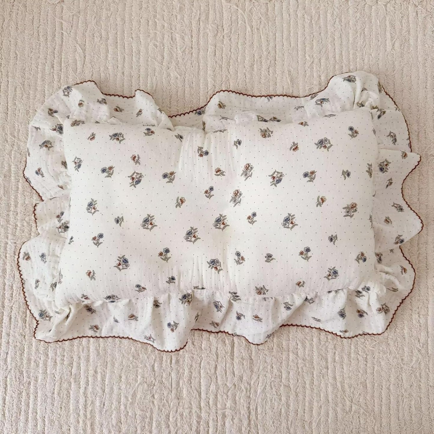 BuLuTu Crib Size Toddler Pillowcase 1 pc, 14"x20", Oeko-TEX Certified 100% Cotton Gauze Pillow Cases for Girls Boys Sensitive Skin, Pansy Floral Print with Dots Pillow Cover, Soft Breathable