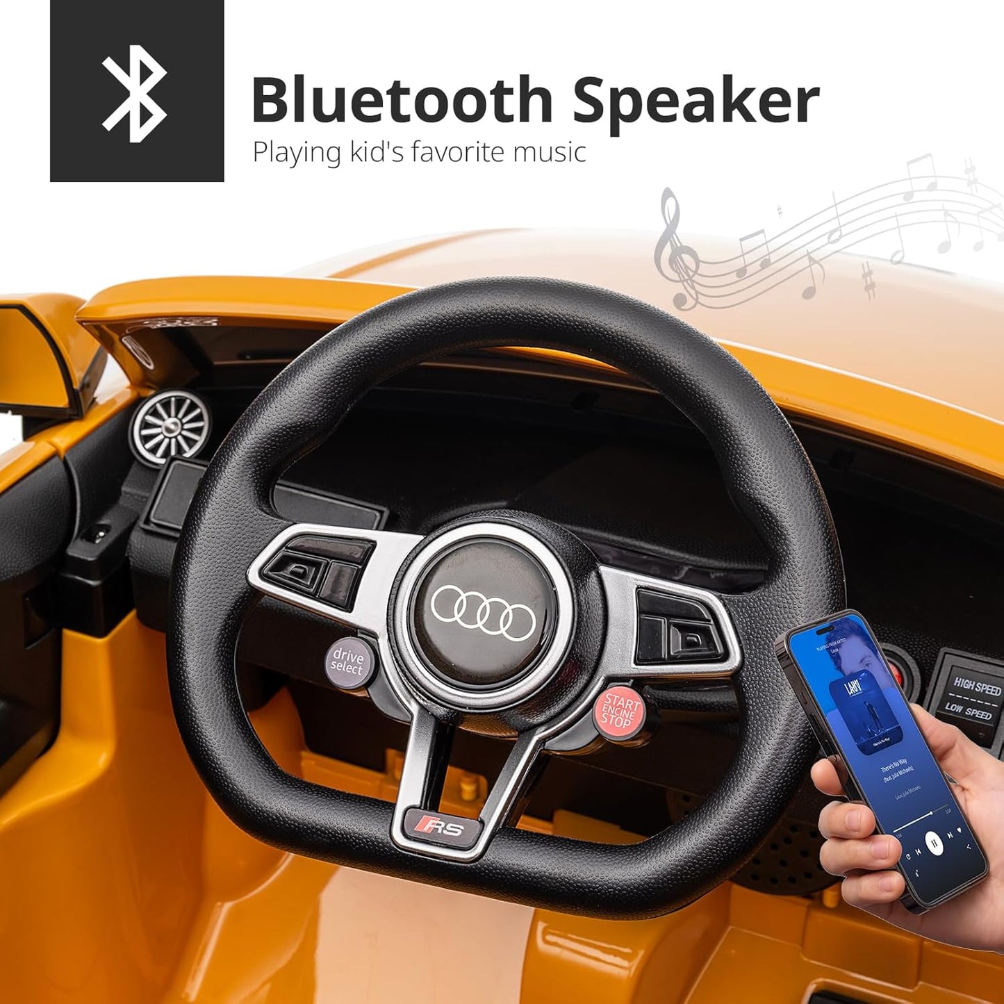 Kids Electric Car, Licensed Audi 6V Kids Ride on Toy Car for Toddlers with Remote - Yellow